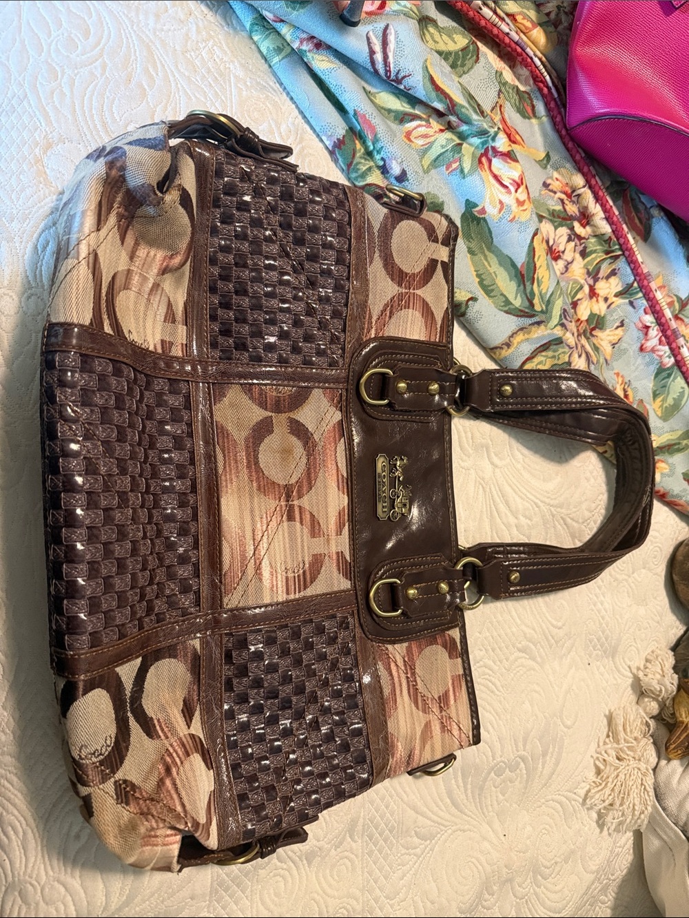 Coach Signature Canvas Tote in Brown and Cream with Dark Brown Trim